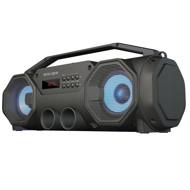 Escape - Haut-Parleur BoomBox Stéréo Sans-Fil, Bluetooth 5.0 avec Radio FM et Lumières LED, Noir - Simple Boutique
