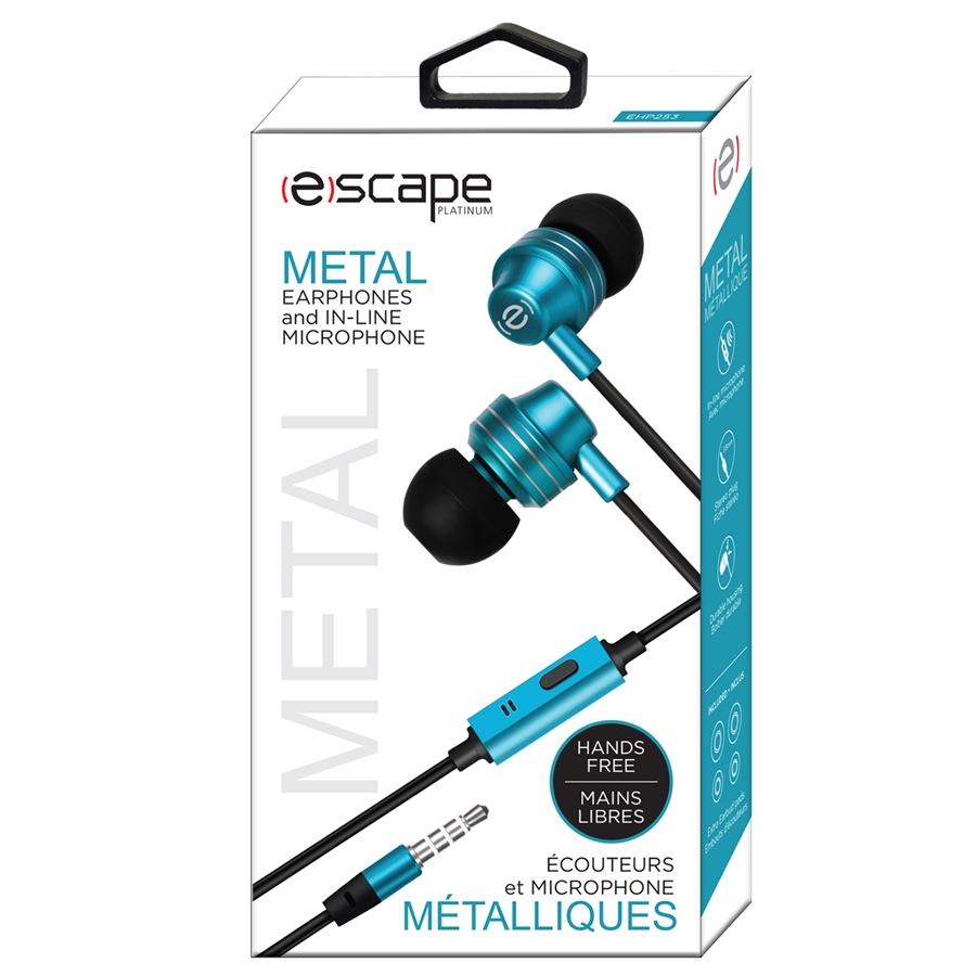 Escape Platinum EHP253 Écouteurs Mains Libres en Métal avec Microphone Bleu - Simple Boutique