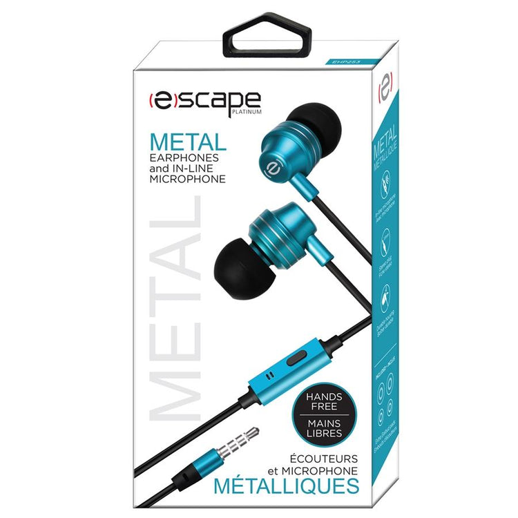Escape Platinum EHP253 Écouteurs Mains Libres en Métal avec Microphone Bleu - Simple Boutique