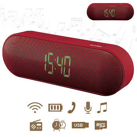 Escape Platinum SPBT007 Haut-Parleur Bluetooth Radio Réveil Double Alarme FM Micro SD USB Rouge - Simple Boutique
