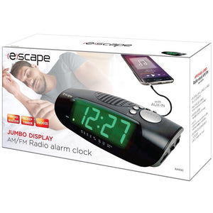 Escape RA930 Radio-Réveil Numérique AM / FM à Affichage Jumbo avec AUX Noir - Simple Boutique