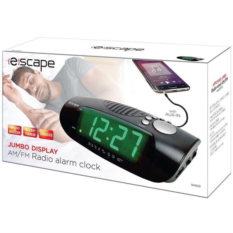 Escape RA930 Radio-Réveil Numérique AM / FM à Affichage Jumbo avec AUX Noir - Simple Boutique