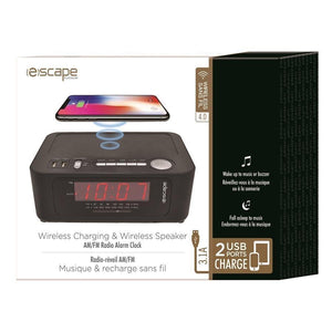 Escape RA961 - Radio-Réveil AM/FM avec Chargement Sans-Fil et 2 Ports USB 3.1A, Noir - Simple Boutique
