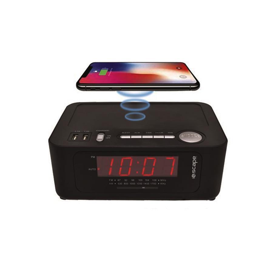 Escape RA961 - Radio-Réveil AM/FM avec Chargement Sans-Fil et 2 Ports USB 3.1A, Noir - Simple Boutique