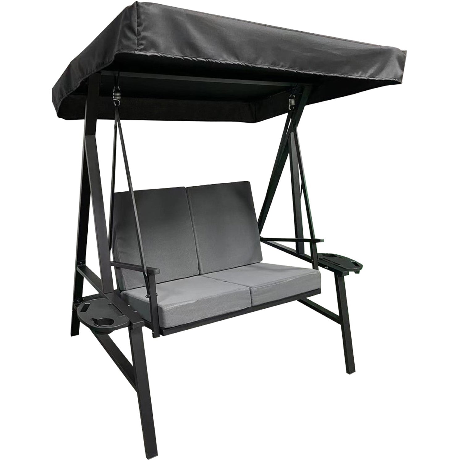 F. Corriveau International - Balançoire de Luxe avec Coussins et Table Latéral, Cadre en Acier, Noir - Simple Boutique