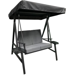 F. Corriveau International - Balançoire de Luxe avec Coussins et Table Latéral, Cadre en Acier, Noir - Simple Boutique