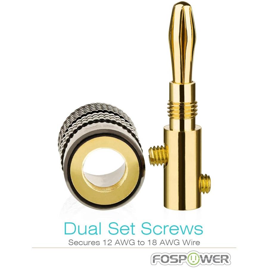 FosPower - Banana Plugs / Connecteurs Plaqués or 24 K pour Haut-Parleurs, Argenté - Simple Boutique