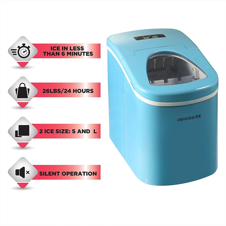 Frigidaire - Machine à Glaçons Compact pour Comptoir, Capacité de Production 26 Lbs, Bleu - Simple Boutique