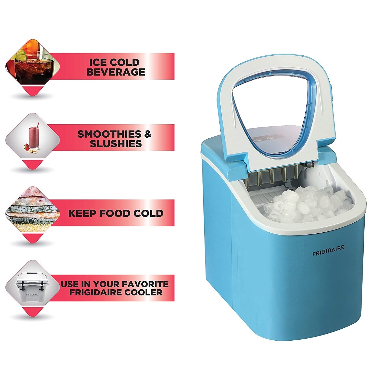 Frigidaire - Machine à Glaçons Compact pour Comptoir, Capacité de Production 26 Lbs, Bleu - Simple Boutique