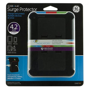 GE 13457 Protecteur de surtension murale 4 prises, 4 ports USB 800 Joules Noir - Simple Boutique