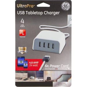 GE 36741 Chargeur de Table 4 Ports USB 4.8A Blanc - Simple Boutique