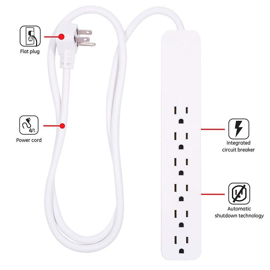GE 37210 Protecteur de Surtension électrique 6 prises 840 joules - Simple Boutique