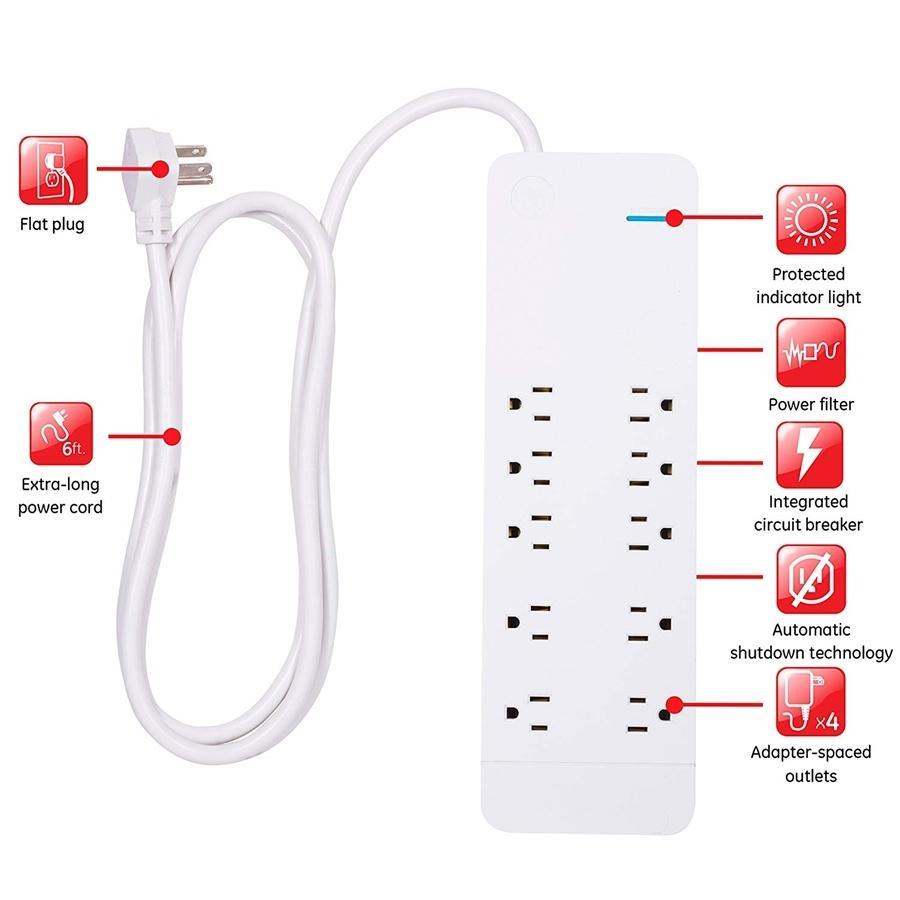 GE 38663 Protecteur de Surtension électrique 10 prises 2480 joules - Simple Boutique
