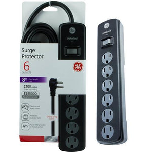 GE Protecteur De Surtension Électrique 6 Prises 1300 J 8Pi - Simple Boutique