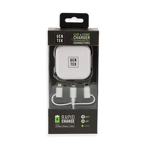 Gentek Chargeur de Voiture 5 dans 1 USB 2.4A avec W Micro Type C MFI Lightning Cable Blanc - Simple Boutique