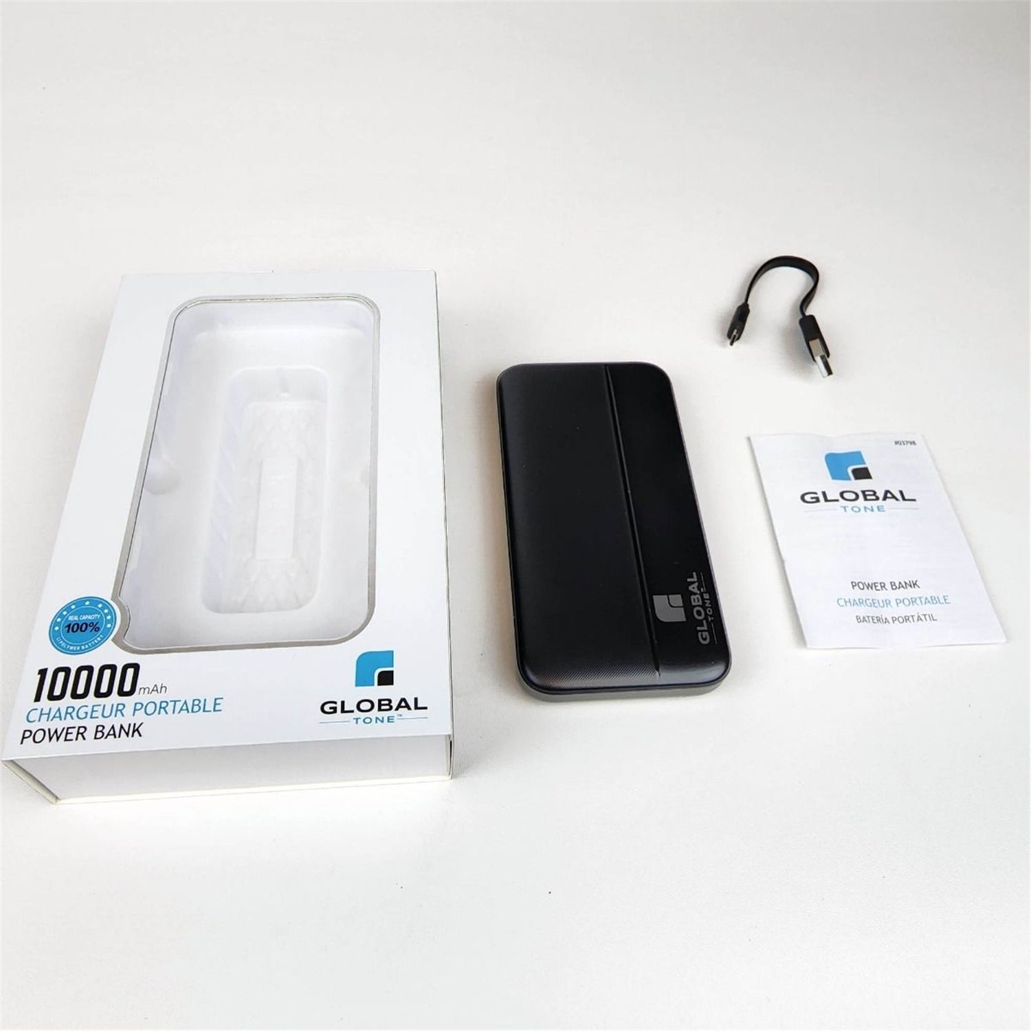 GlobalTone - Banque d'alimentation/Chargeur Portable, Capacité 10 000 mAh, Noir - Simple Boutique