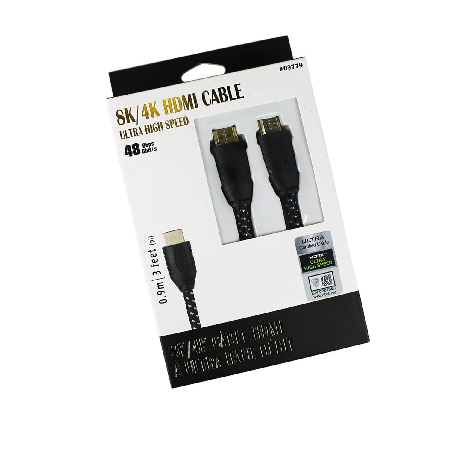 GlobalTone - Cable HDMI 2.1, Certifié 8K , Ultra Haut Débit, 48 Gbps, UHD, HDR, 30 AWG, Longeur de 3 Pieds, Noir - Simple Boutique