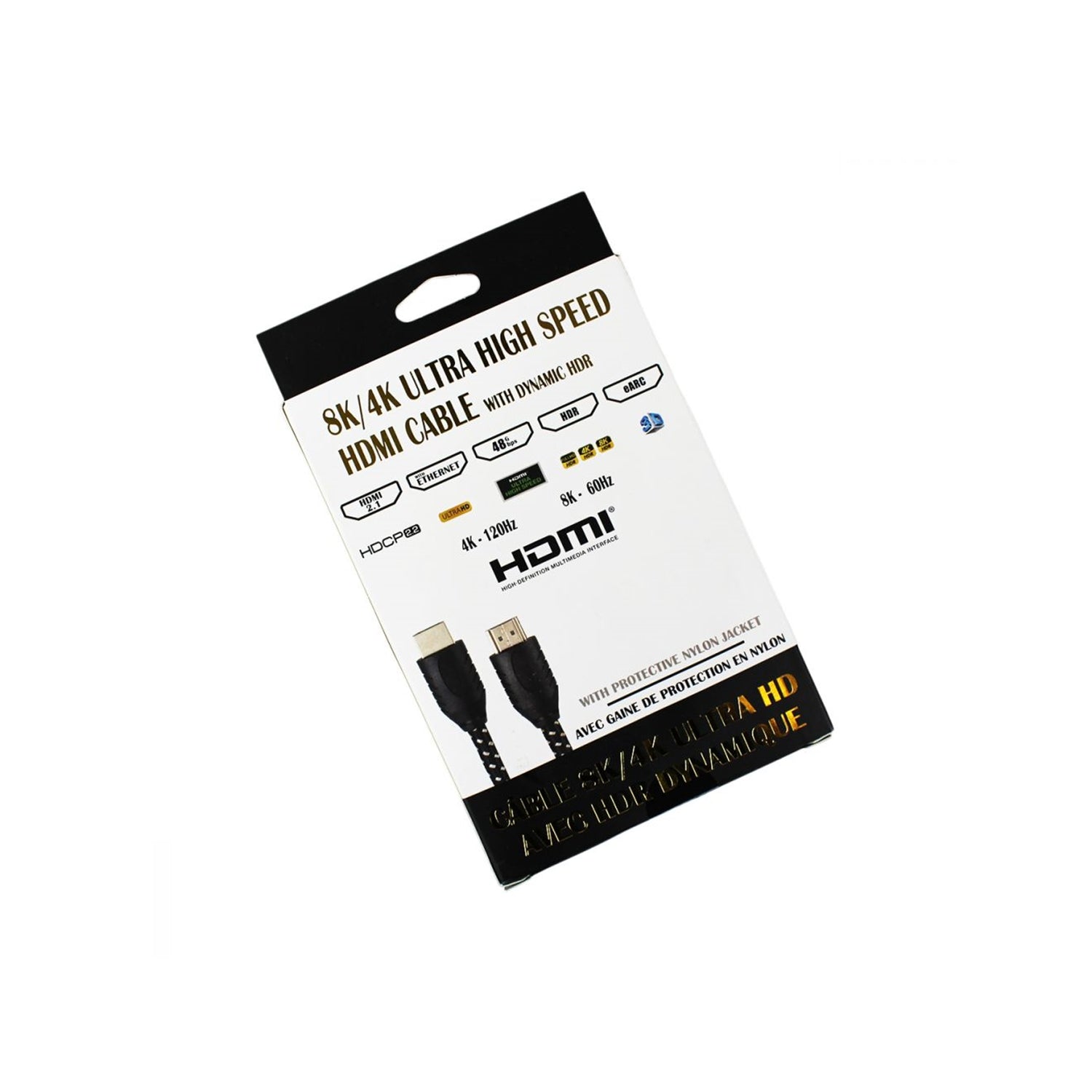 GlobalTone - Cable HDMI 2.1, Certifié 8K , Ultra Haut Débit, 48 Gbps, UHD, HDR, 30 AWG, Longeur de 6 Pieds, Noir - Simple Boutique