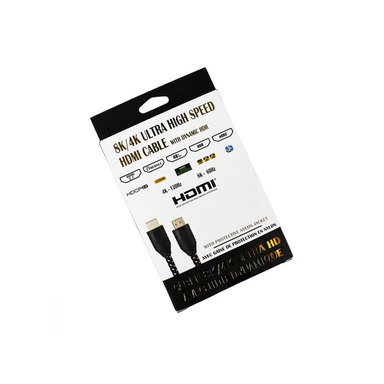 GlobalTone - Cable HDMI 2.1, Certifié 8K , Ultra Haut Débit, 48 Gbps, UHD, HDR, 30 AWG, Longeur de 6 Pieds, Noir - Simple Boutique
