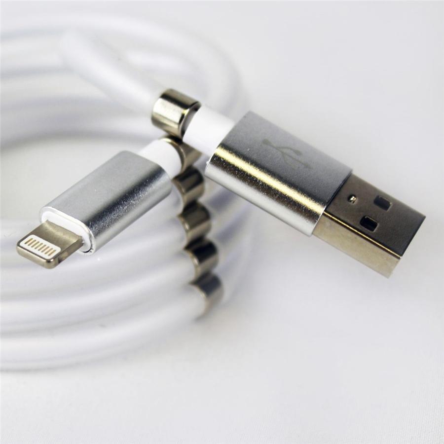 GlobalTone - Câble USB-A à Lightning avec Système de Rangement Magnétique, 2.4A, Longeur de 1 Mètre, Blanc - Simple Boutique