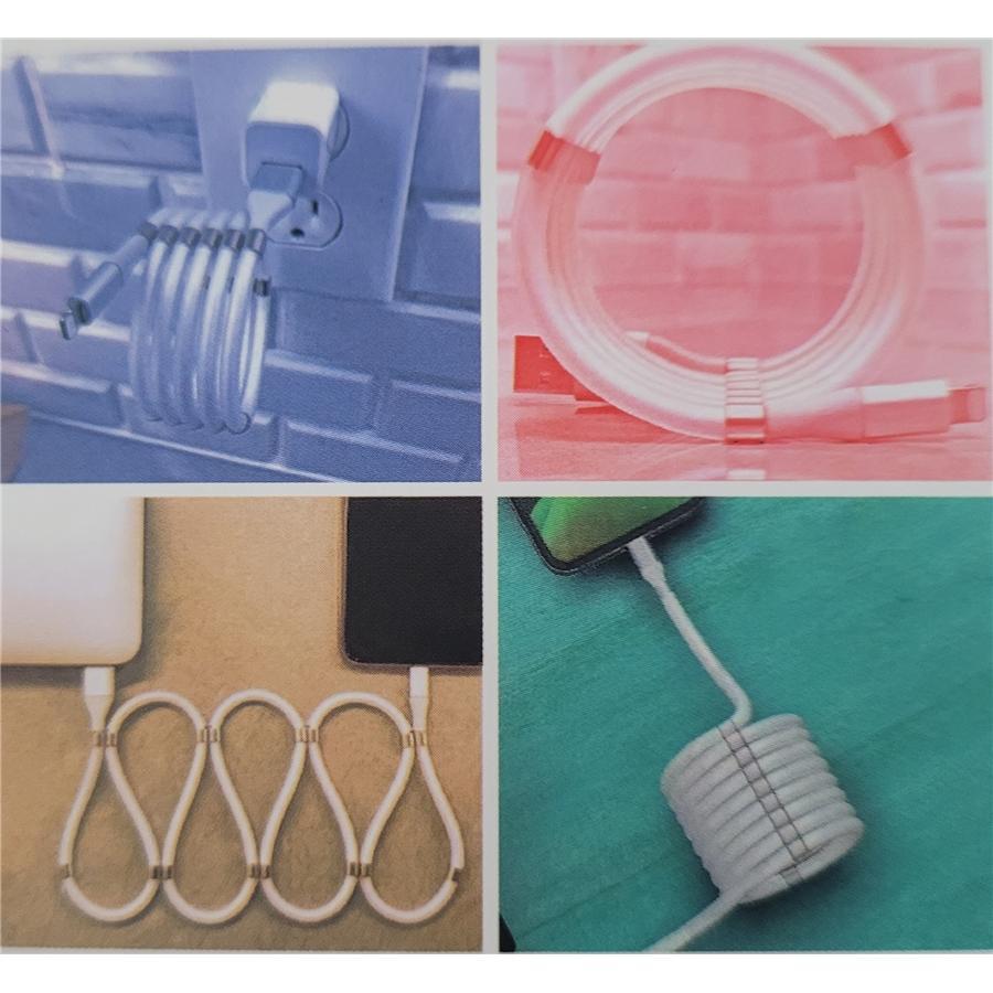 GlobalTone - Câble USB-A à Lightning avec Système de Rangement Magnétique, 2.4A, Longeur de 1 Mètre, Blanc - Simple Boutique