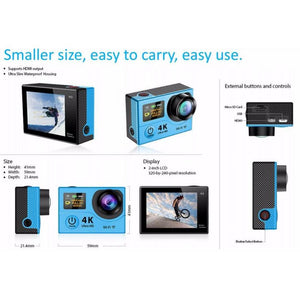 GlobalTone Caméra action sport avec multifixations WaterProof HD 4K WIFI - Simple Boutique