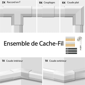 GlobalTone - Ensemble de Cache-fil Mural, Longeur de 150 Pouces, Peinturable, Blanc Mat - Simple Boutique