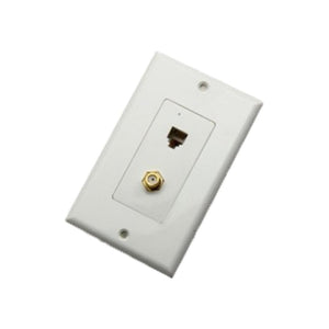 GlobalTone Plaque Murale 1 Prise 6P6C et 1 Prise RG6, Plaqué Or, Decora, Blanche - Simple Boutique