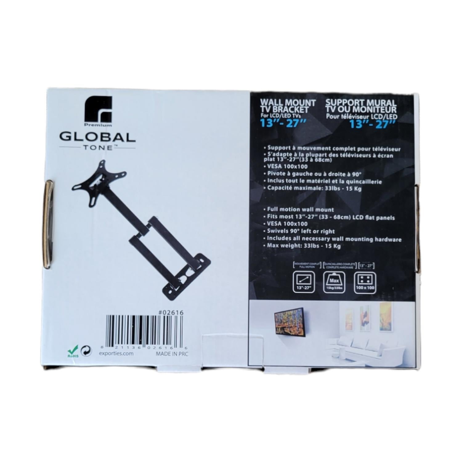 GlobalTone Support Mural Universel Bras Articulé LED LCD PLASMA 13" à 27" - Simple Boutique