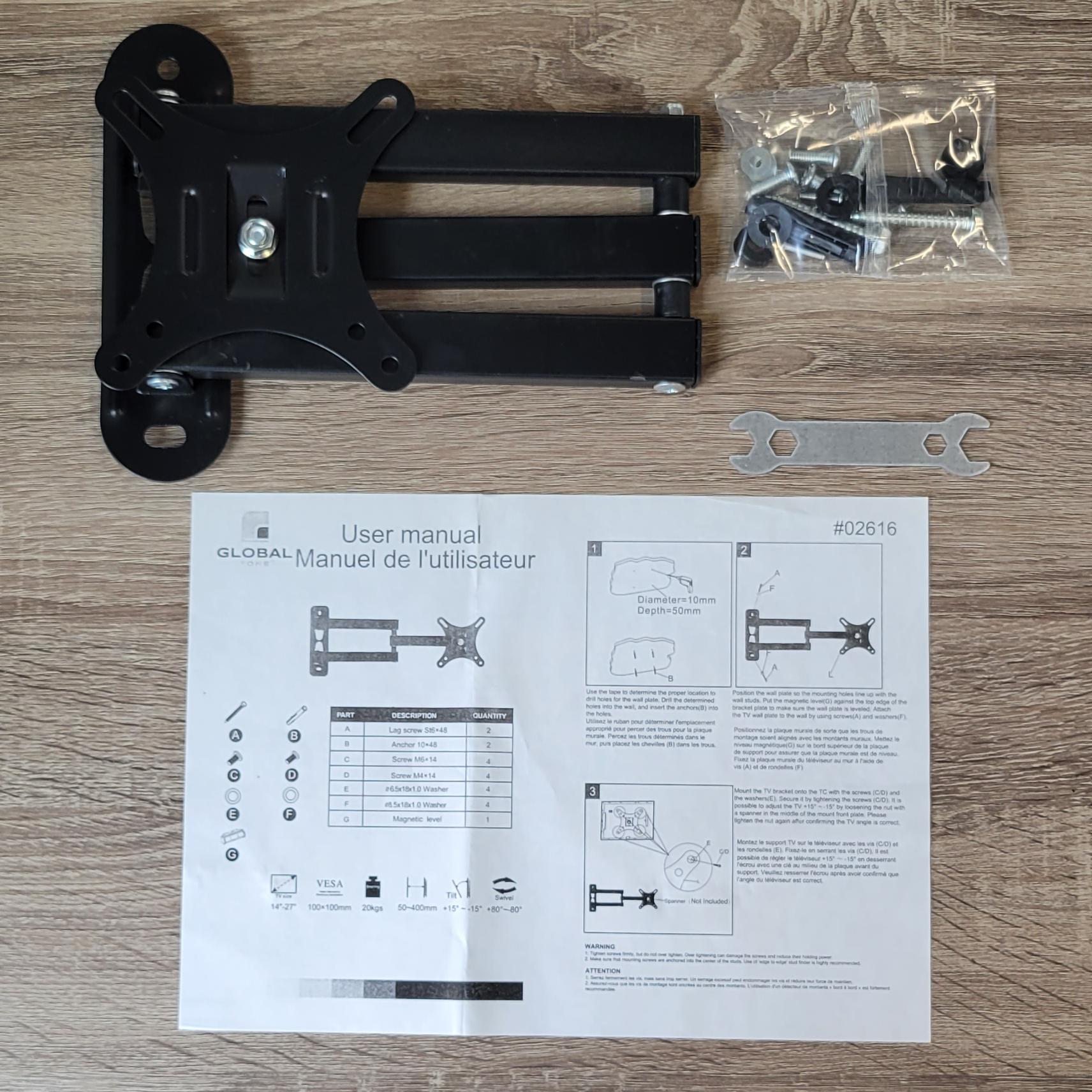 GlobalTone Support Mural Universel Bras Articulé LED LCD PLASMA 13" à 27" - Simple Boutique