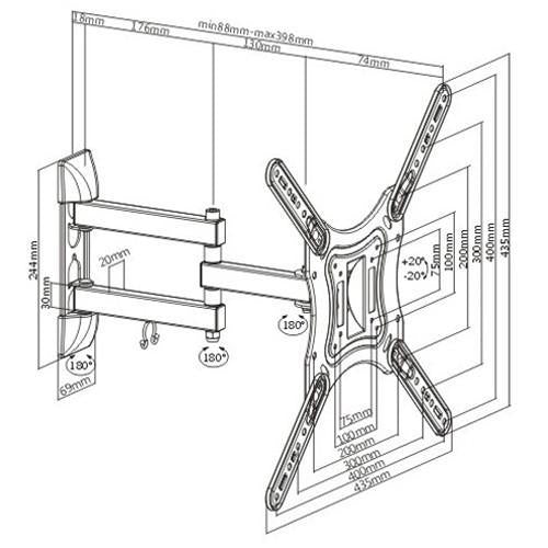 GlobalTone Support Mural Universel Bras Articulé LED LCD PLASMA 23" à 47" BOITE OUVERTE - Simple Boutique