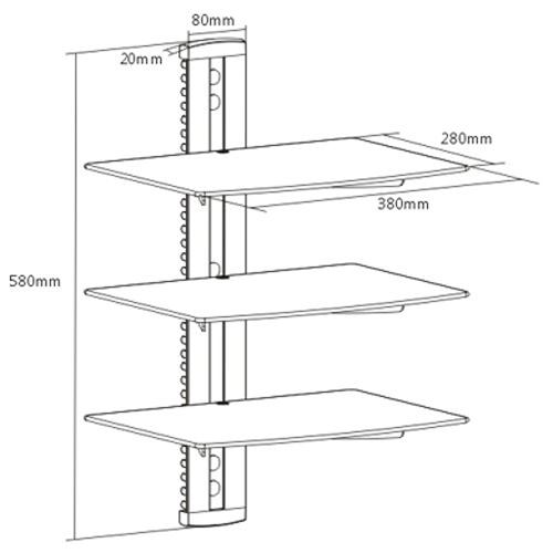 GlobalTone Support Mural pour composantes 3 tablettes verre trempé noir LT - Simple Boutique