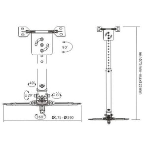 GlobalTone Support Projecteur Extensible 22.6"-32.5" Plafond Noir - Simple Boutique