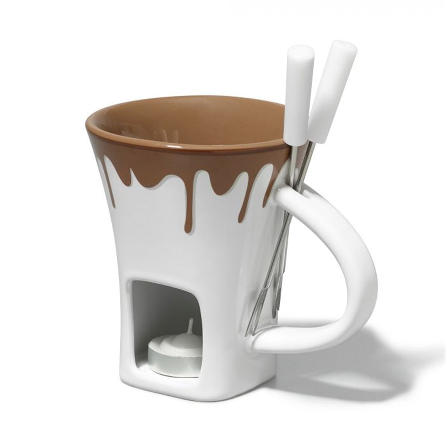 Gourmet - Ensemble à Fondue au Chocolat pour 2 Personnes, Capacité de 200mL, Blanc - Simple Boutique