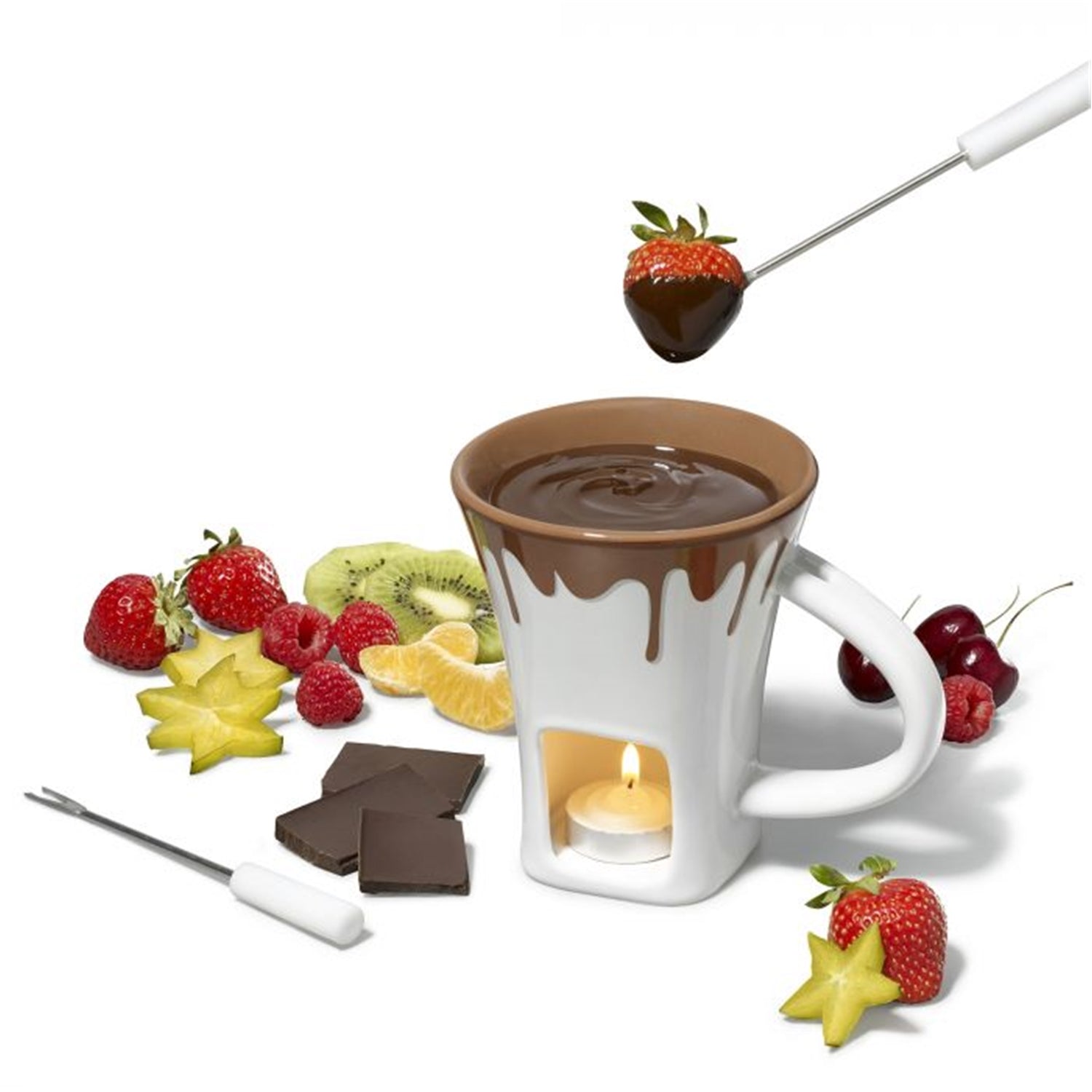 Gourmet - Ensemble à Fondue au Chocolat pour 2 Personnes, Capacité de 200mL, Blanc - Simple Boutique