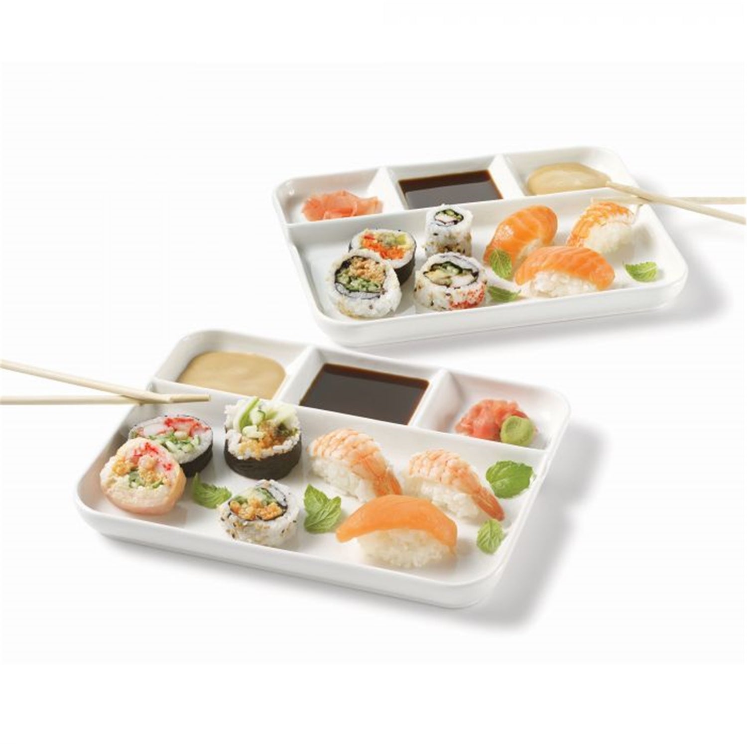 Gourmet - Ensemble de 2 Assiettes à Fondue et Hors-d'oeuvre en Porcelaine, 10.5" x 8.5", Blanc - Simple Boutique