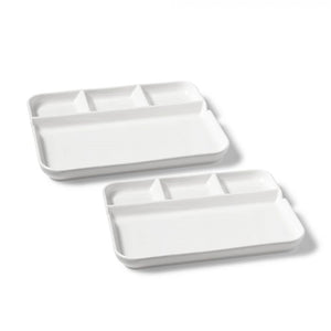 Gourmet - Ensemble de 2 Assiettes à Fondue et Hors-d'oeuvre en Porcelaine, 10.5" x 8.5", Blanc - Simple Boutique