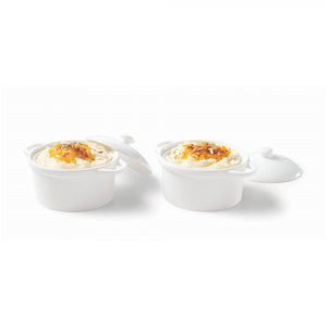 Gourmet - Ensemble de 2 Mini Casseroles en Porcelaine, Capacité de 250mL, Vont au Four, Blanc - Simple Boutique