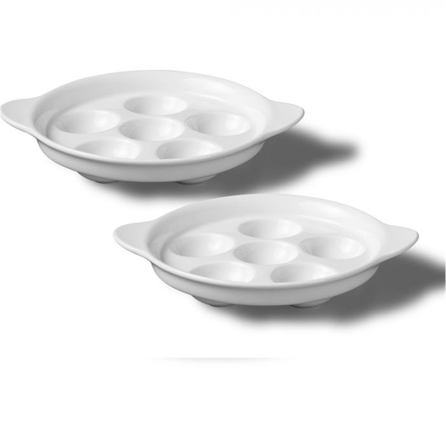 Gourmet - Ensemble de 2 Plats à Escargots en Porcelaine, 6.5" x 5.1" x 0.8", Vont au Four, Blanc - Simple Boutique