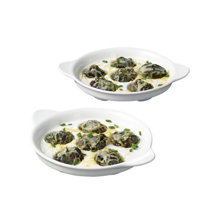 Gourmet - Ensemble de 2 Plats à Escargots en Porcelaine, 6.5" x 5.1" x 0.8", Vont au Four, Blanc - Simple Boutique