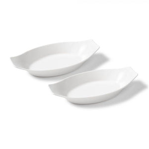 Gourmet - Ensemble de 2 Plats à Gratin en Porcelaine, 10" x 5", Vont au Four, Blanc - Simple Boutique