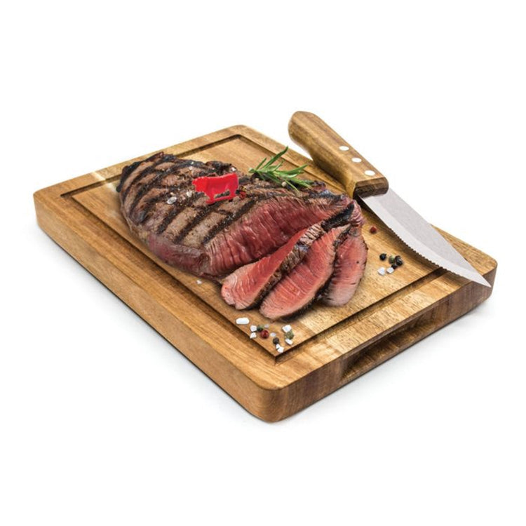 Gourmet - Ensemble de 4 Couteaux à Steak avec Lame en Acier Inoxydable, Manche en Bois D'acacia - Simple Boutique