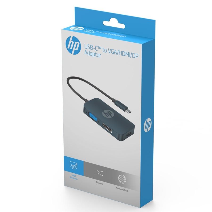 HP - Adaptateur USB C 3.1 Mâle vers HDMI, VGA et Display Port, HDMI 4k, DP (Display Port) 4k, VGA 1080P, Noir - Simple Boutique
