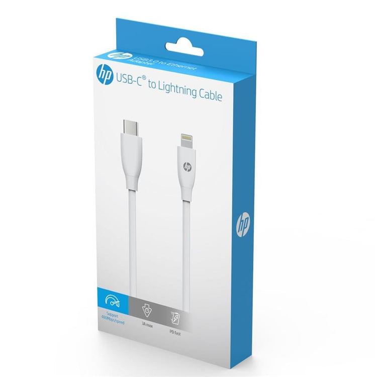HP - Câble USB C à Lightning, Charge et Synchronisation, Longeur de 2 Mètre, Blanc - Simple Boutique
