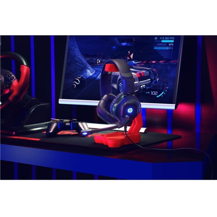 HP - Casque de Jeu Filaire Stéréo avec Microphone et Rétro-Éclairage, Câble de 2 Mètres, Noir - Simple Boutique
