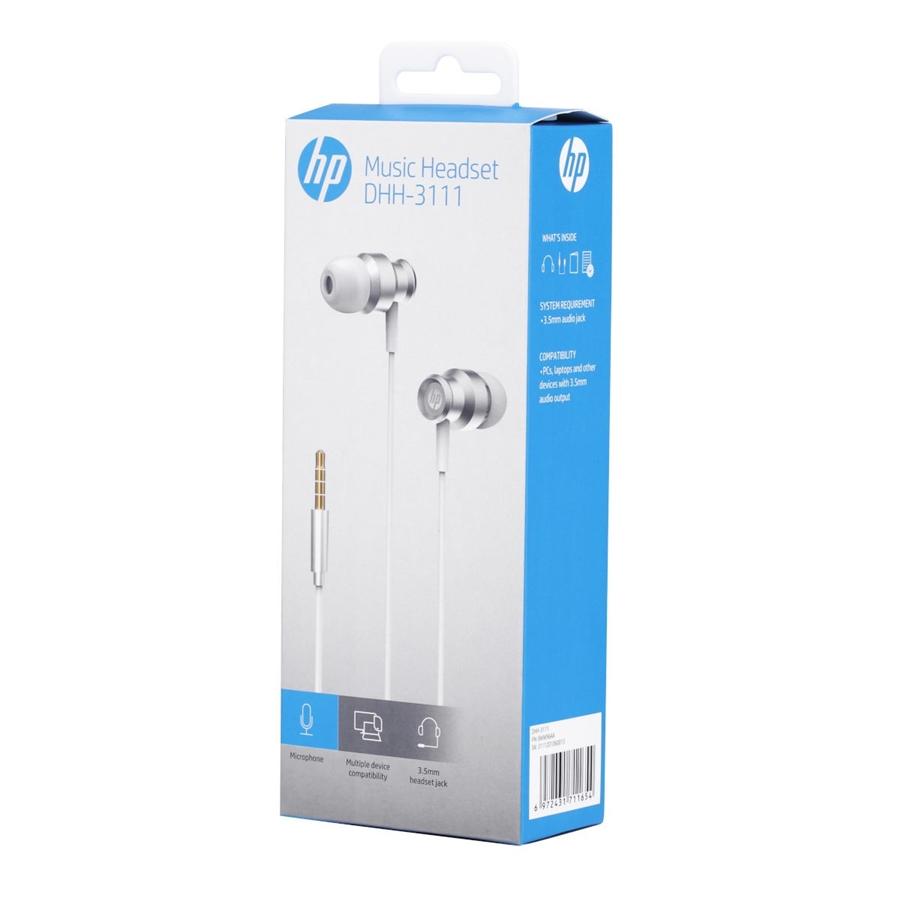 HP - Écouteur Stéréo Intra-Auriculaire avec Contrôle du Volume et Microphone, Argent - Simple Boutique