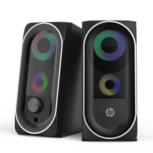 HP - Haut-Parleurs Stéréo 2.0 pour Ordinateur avec Rétro-Éclairage, Prise 3.5 mm, Noir - Simple Boutique