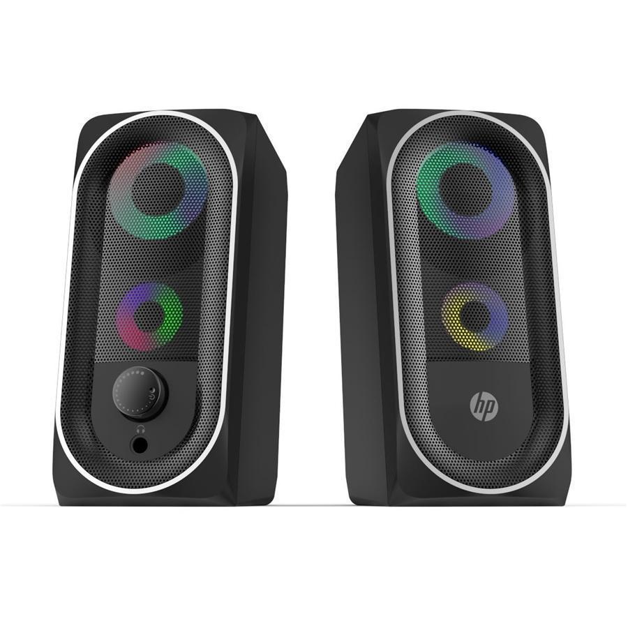 HP - Haut-Parleurs Stéréo 2.0 pour Ordinateur avec Rétro-Éclairage, Prise 3.5 mm, Noir - Simple Boutique