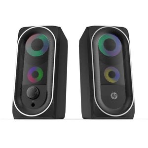 HP - Haut-Parleurs Stéréo 2.0 pour Ordinateur avec Rétro-Éclairage, Prise 3.5 mm, Noir - Simple Boutique