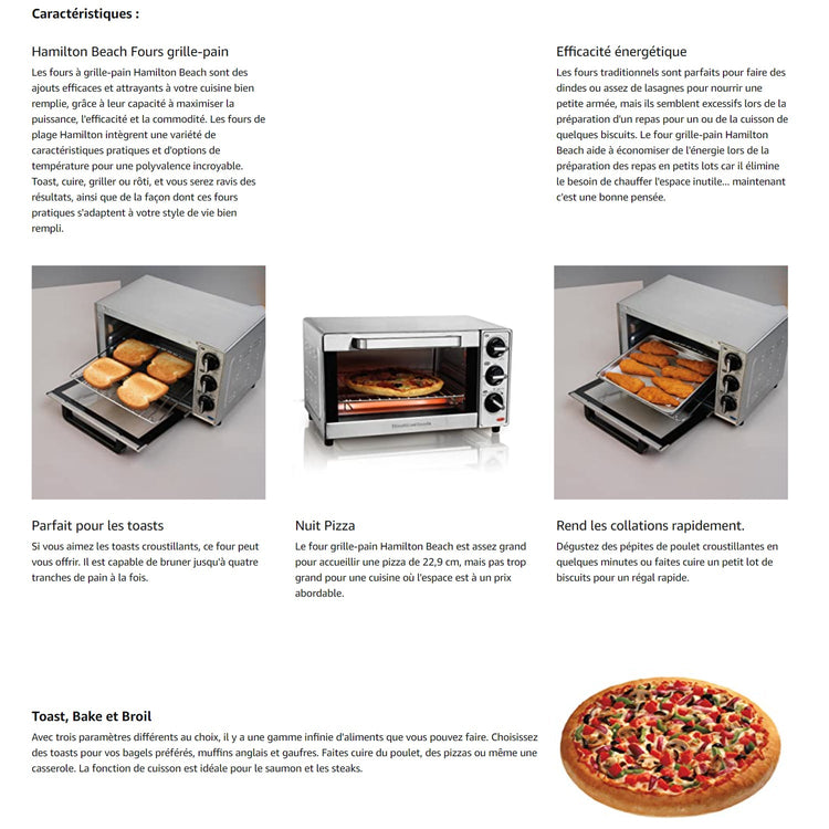 Hamilton Beach 31401 Four grille-pain en acier inoxydable de grande capacité 15 x 11,5 x 8,7 cm - Simple Boutique